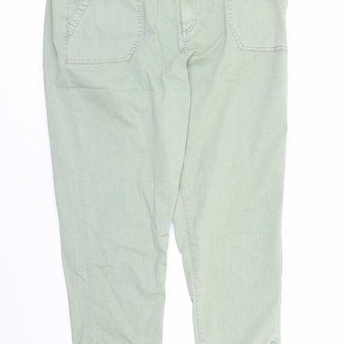 Marks and Spencer Womens Green Cotton Straight Jeans Size 20 L28 in Slim Zip - Elasticated Waist Pockets Zip Detail On Ankle