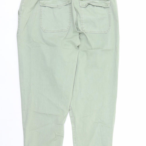 Marks and Spencer Womens Green Cotton Straight Jeans Size 20 L28 in Slim Zip - Elasticated Waist Pockets Zip Detail On Ankle