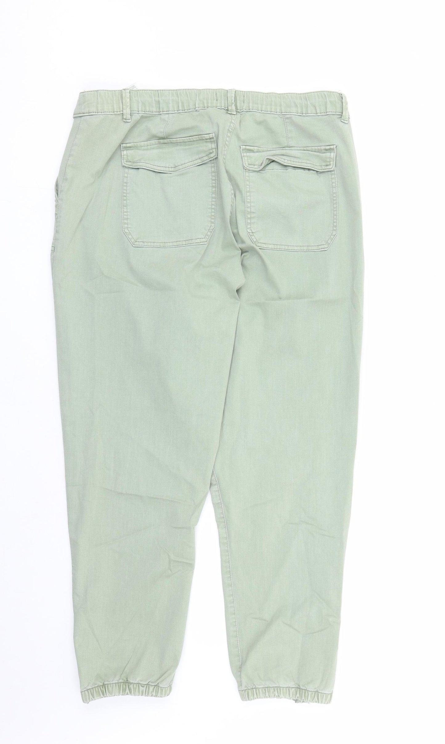 Marks and Spencer Womens Green Cotton Straight Jeans Size 20 L28 in Slim Zip - Elasticated Waist Pockets Zip Detail On Ankle