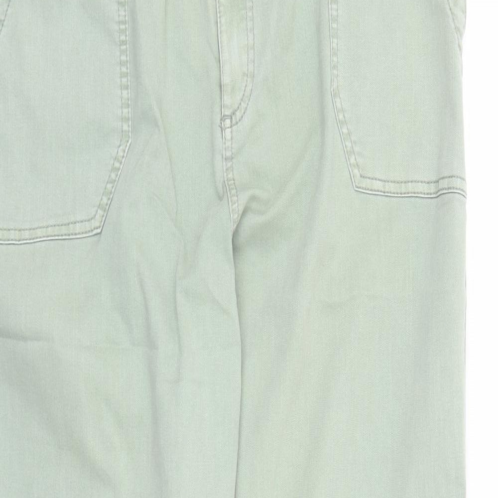 Marks and Spencer Womens Green Cotton Straight Jeans Size 20 L28 in Slim Zip - Elasticated Waist Pockets Zip Detail On Ankle