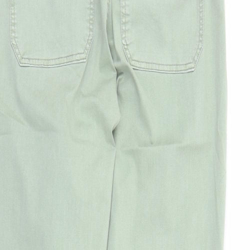 Marks and Spencer Womens Green Cotton Straight Jeans Size 20 L28 in Slim Zip - Elasticated Waist Pockets Zip Detail On Ankle