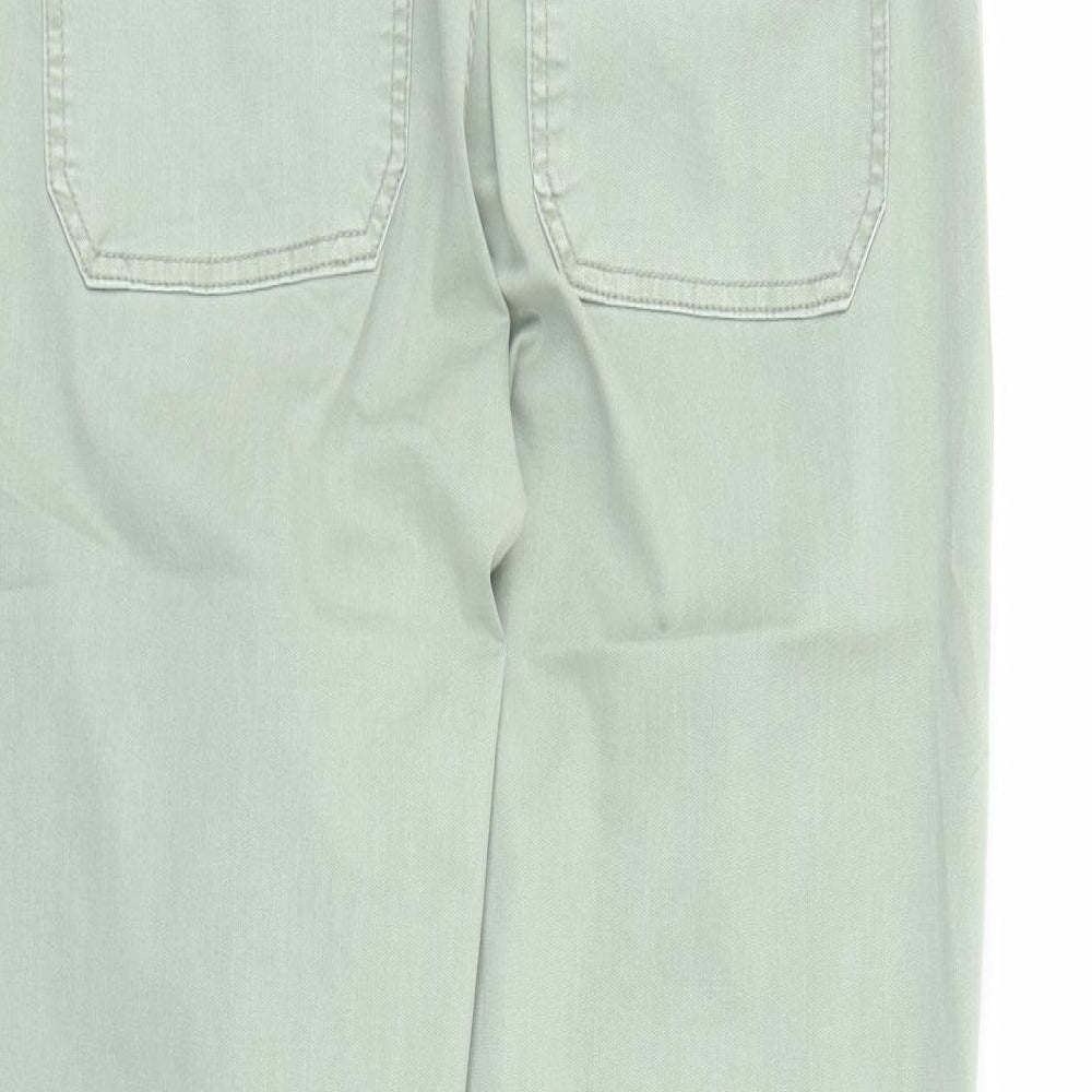 Marks and Spencer Womens Green Cotton Straight Jeans Size 20 L28 in Slim Zip - Elasticated Waist Pockets Zip Detail On Ankle