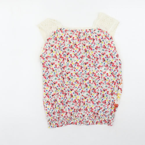 Solitaire Womens Multicoloured Floral Cotton Camisole Tank Size S Round Neck - Crochet Detail