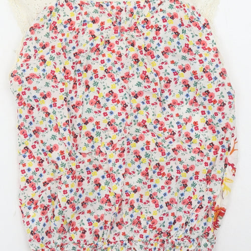 Solitaire Womens Multicoloured Floral Cotton Camisole Tank Size S Round Neck - Crochet Detail