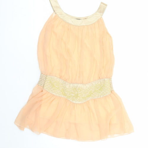 Tenki Womens Orange Polyester Camisole Tank Size S Round Neck - Embroidered Detail