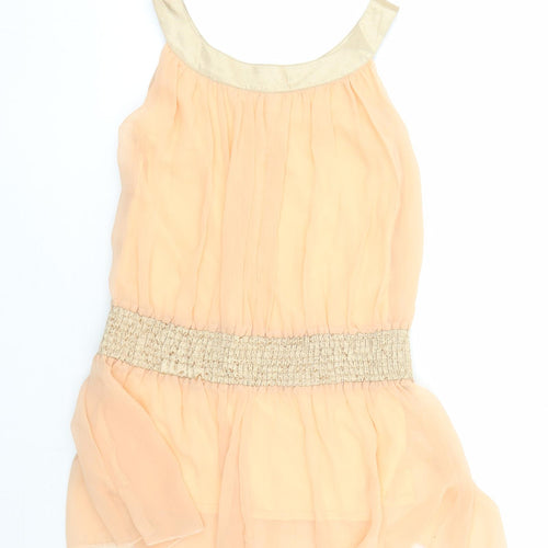 Tenki Womens Orange Polyester Camisole Tank Size S Round Neck - Embroidered Detail
