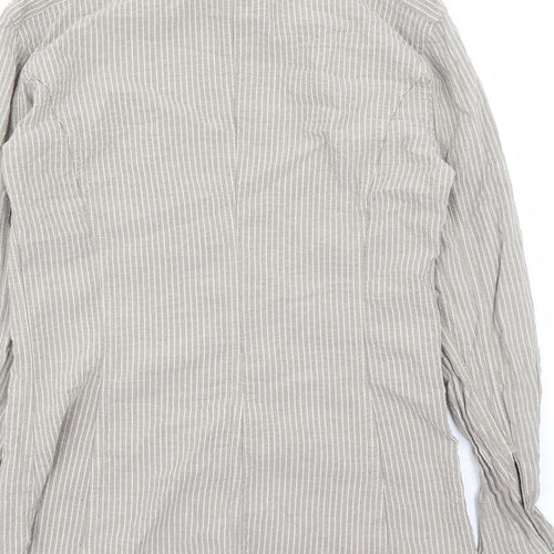Paul Smith Mens Brown Striped Polyester Button-Up Size 15.5 Collared Snap