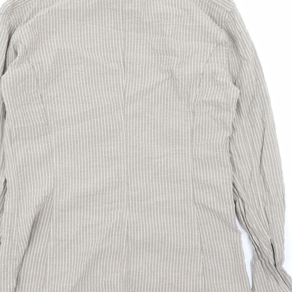 Paul Smith Mens Brown Striped Polyester Button-Up Size 15.5 Collared Snap
