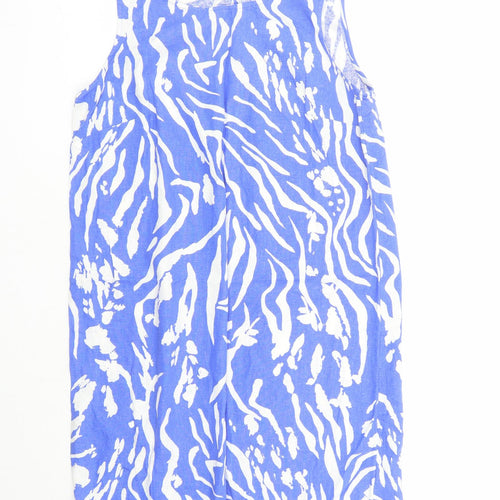 Marks and Spencer Womens Blue Geometric Flax A-Line Size 12 Boat Neck Button