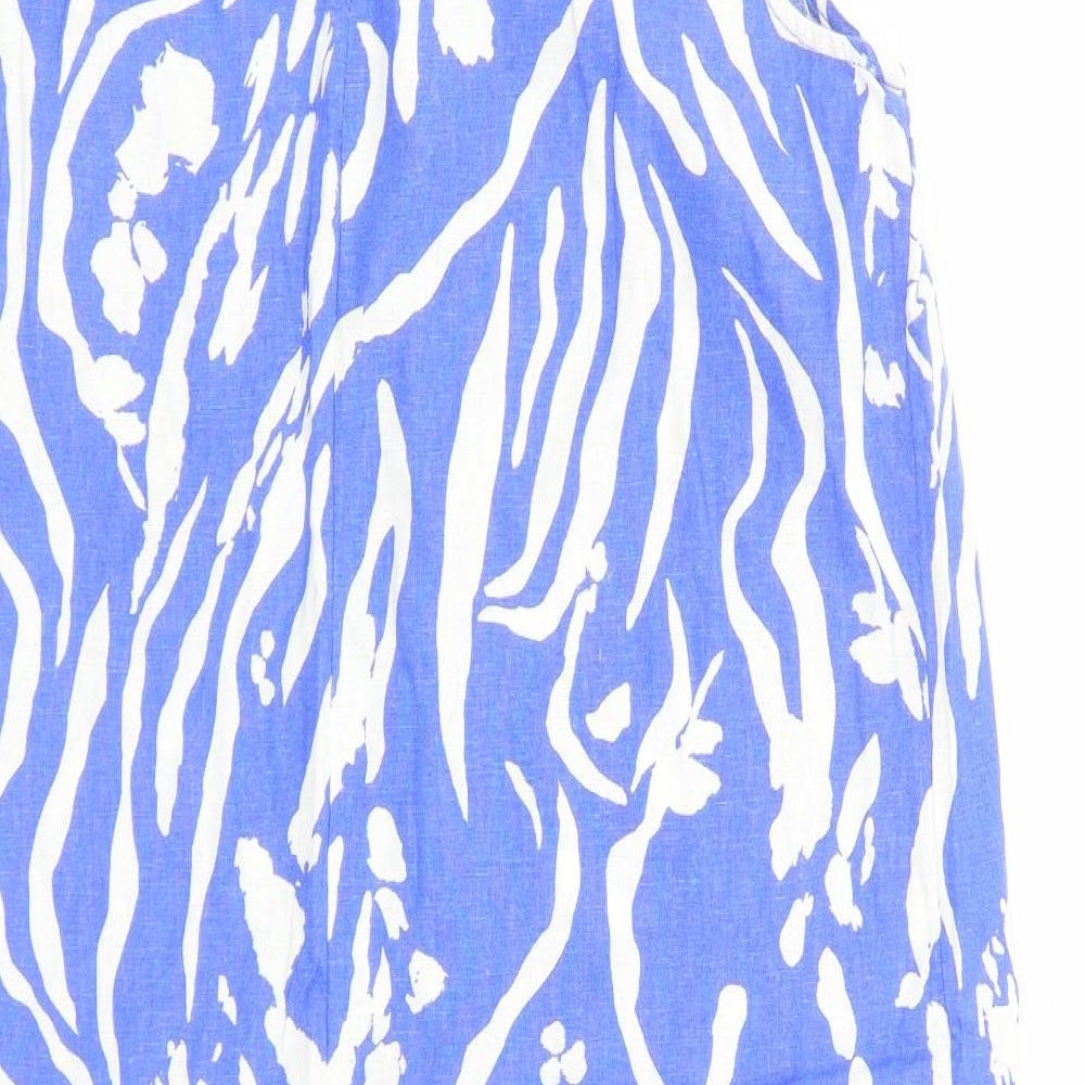 Marks and Spencer Womens Blue Geometric Flax A-Line Size 12 Boat Neck Button