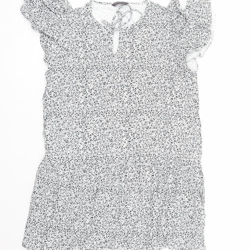 Marks and Spencer Womens Blue Floral Viscose A-Line Size 20 Round Neck Pullover - Keyhole Neckline
