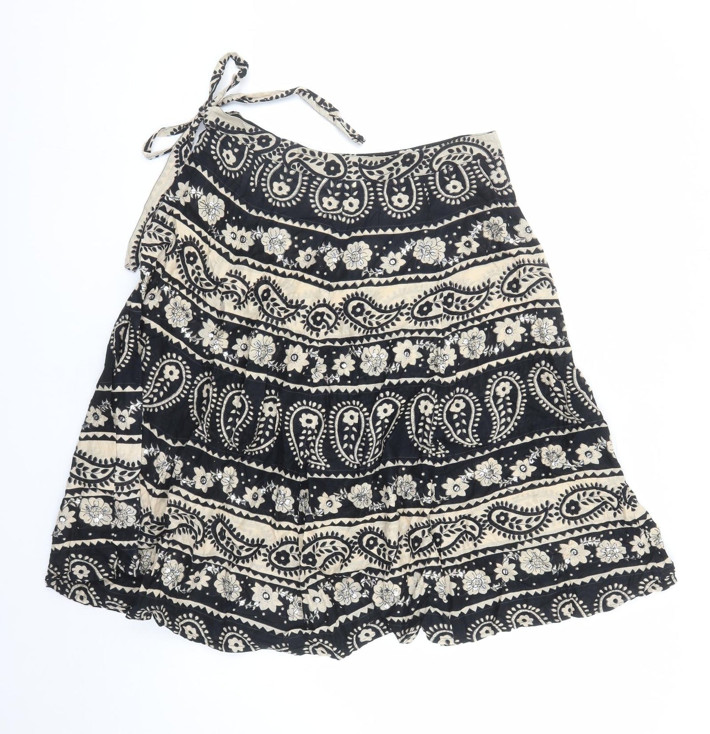Topshop Womens Black Geometric Cotton Swing Skirt Size 12 Zip - Sequin Detail