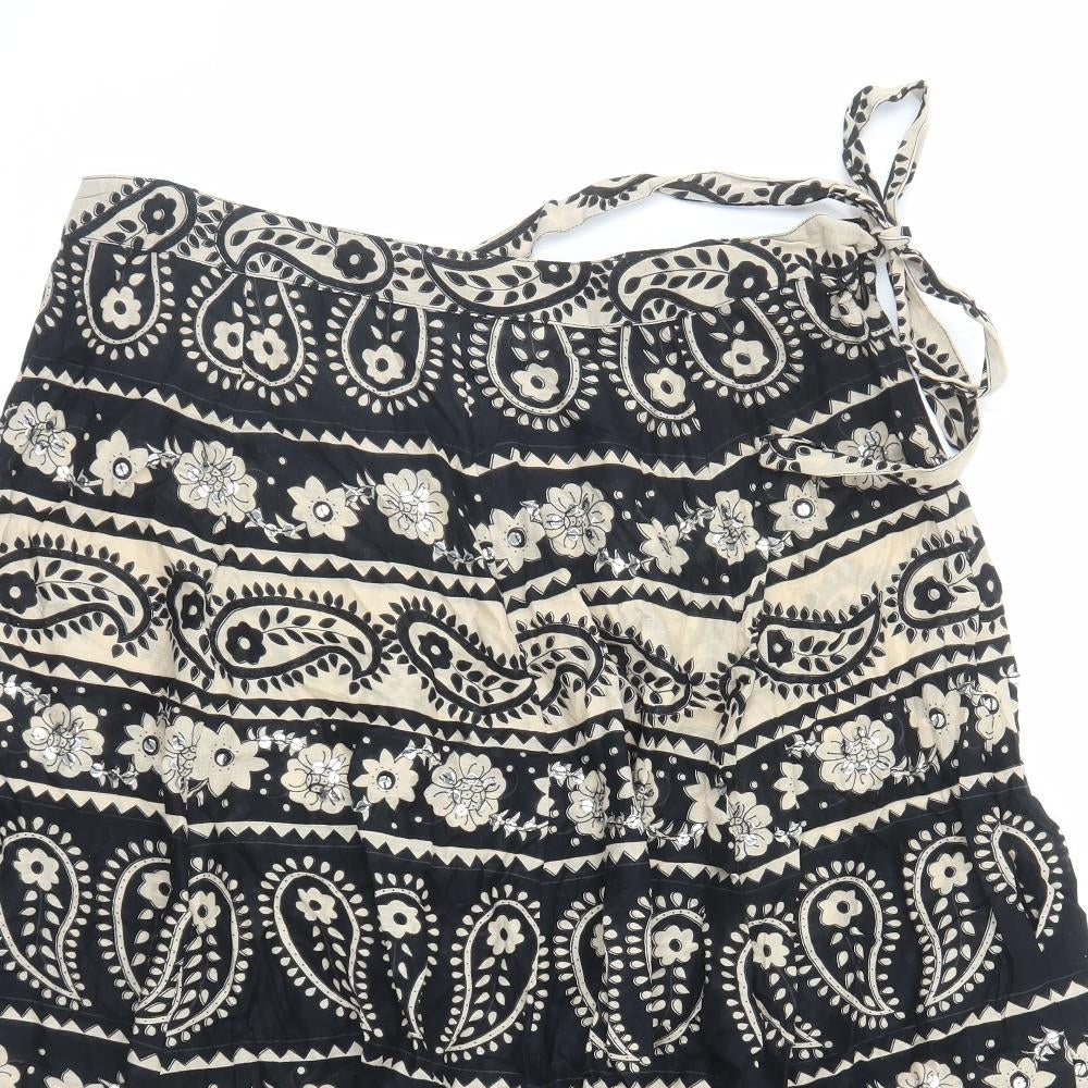 Topshop Womens Black Geometric Cotton Swing Skirt Size 12 Zip - Sequin Detail