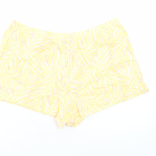Marks and Spencer Womens Yellow Geometric 100% Cotton Top Sleep Shorts Size M - Elasticated Waist