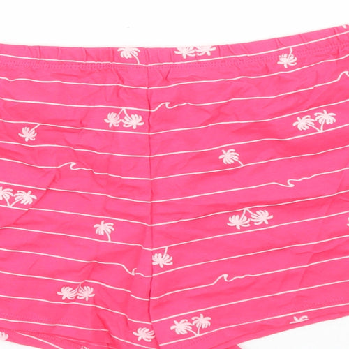 Marks and Spencer Womens Pink Geometric 100% Cotton Top Sleep Shorts Size L - Elasticated Waist Palm Tree