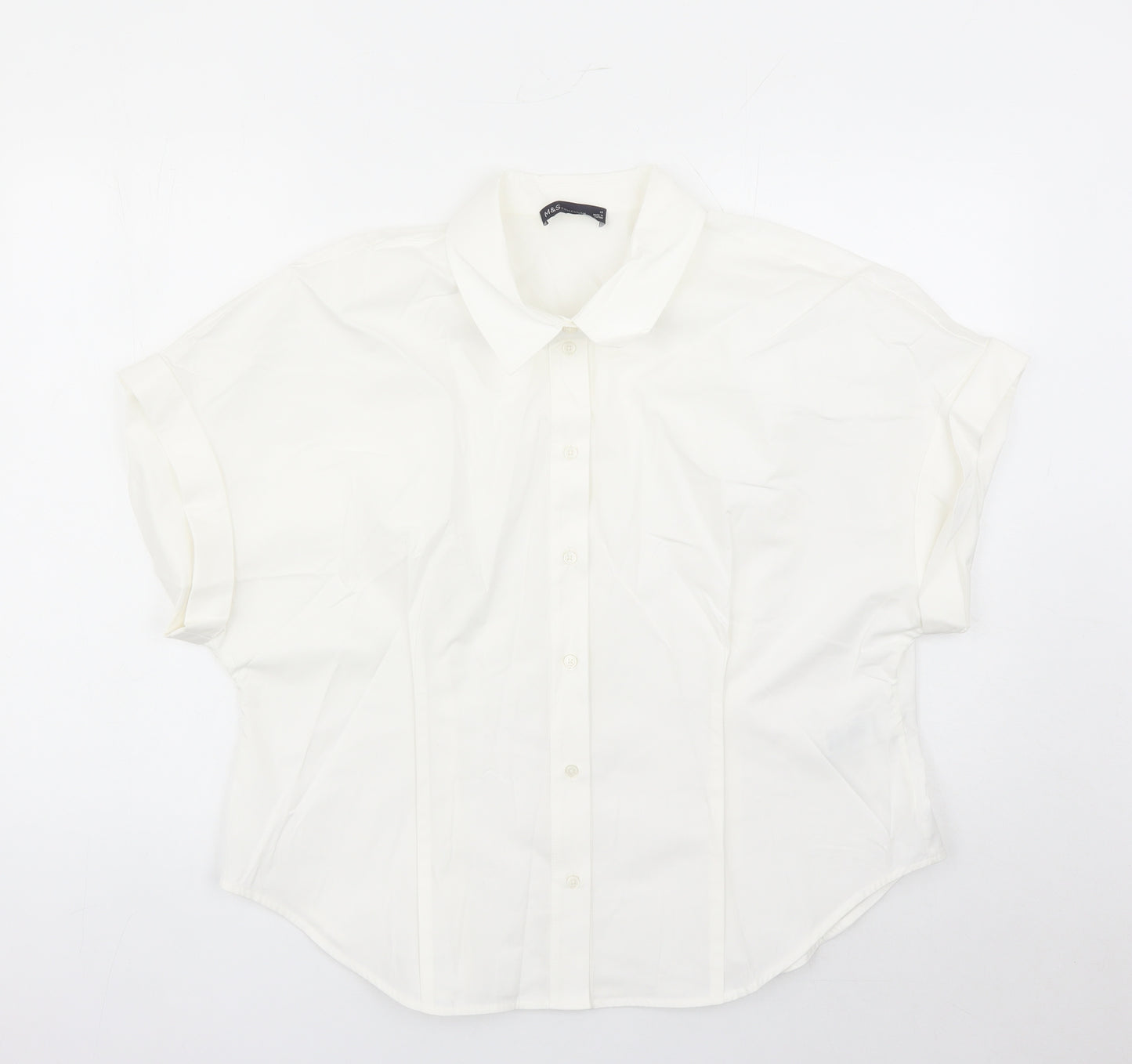 Marks and Spencer Womens White 100% Cotton Basic Button-Up Size 18 Collared