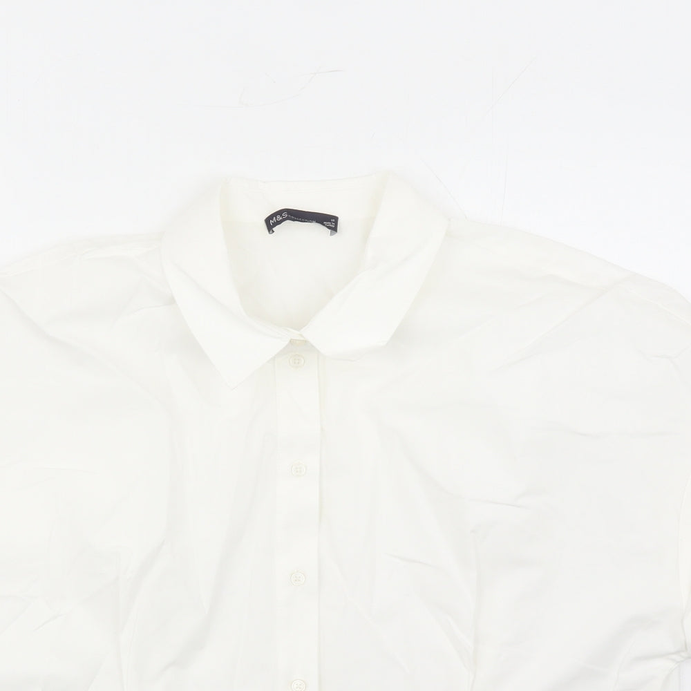 Marks and Spencer Womens White 100% Cotton Basic Button-Up Size 18 Collared