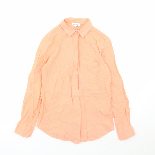 Warehouse Womens Orange Cotton Basic Button-Up Size 8 Collared
