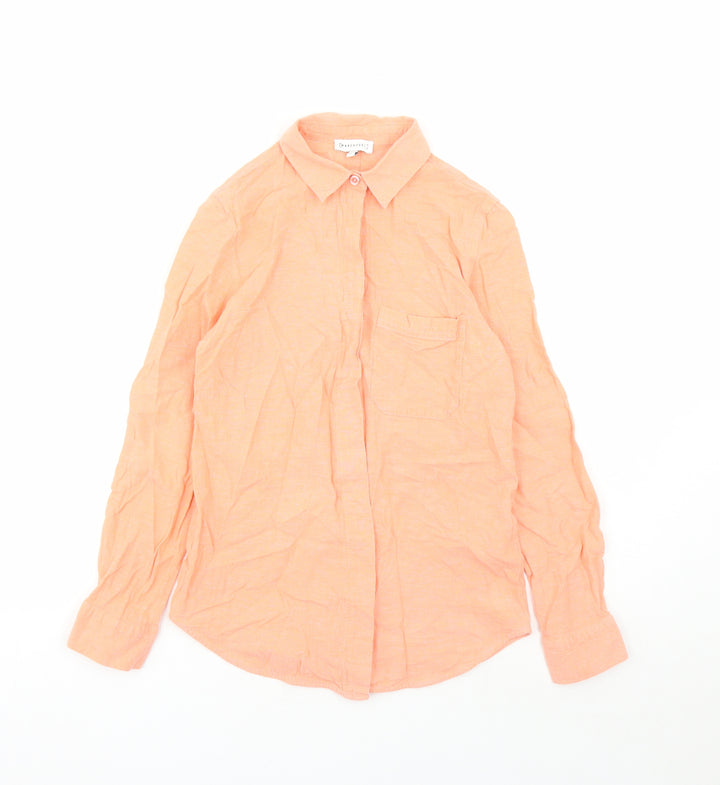 Warehouse Womens Orange Cotton Basic Button-Up Size 8 Collared