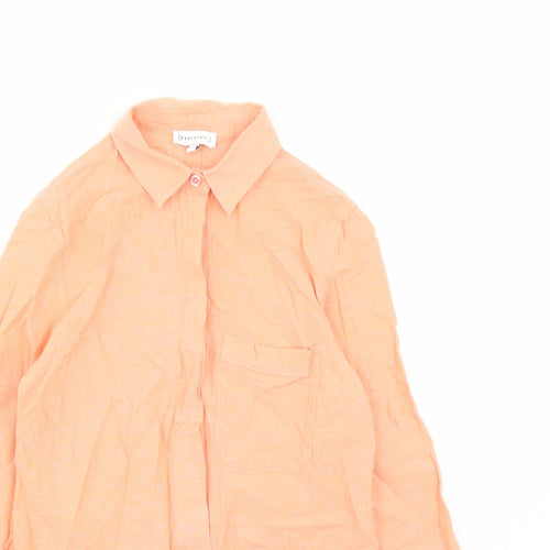 Warehouse Womens Orange Cotton Basic Button-Up Size 8 Collared