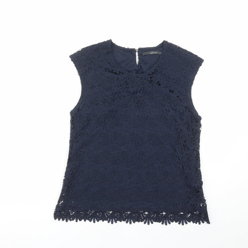 Luxzuz Womens Blue Geometric Polyester Camisole Tank Size 12 Round Neck