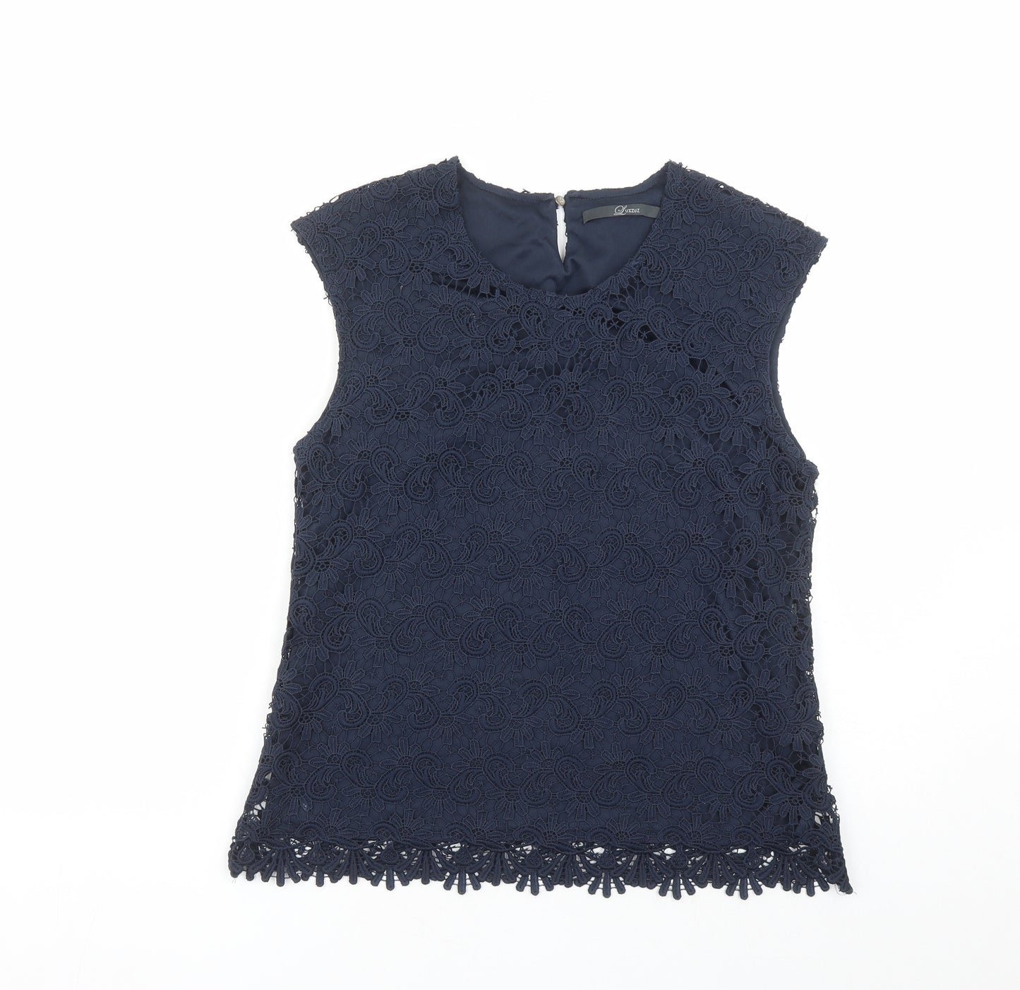 Luxzuz Womens Blue Geometric Polyester Camisole Tank Size 12 Round Neck