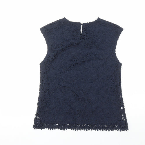 Luxzuz Womens Blue Geometric Polyester Camisole Tank Size 12 Round Neck