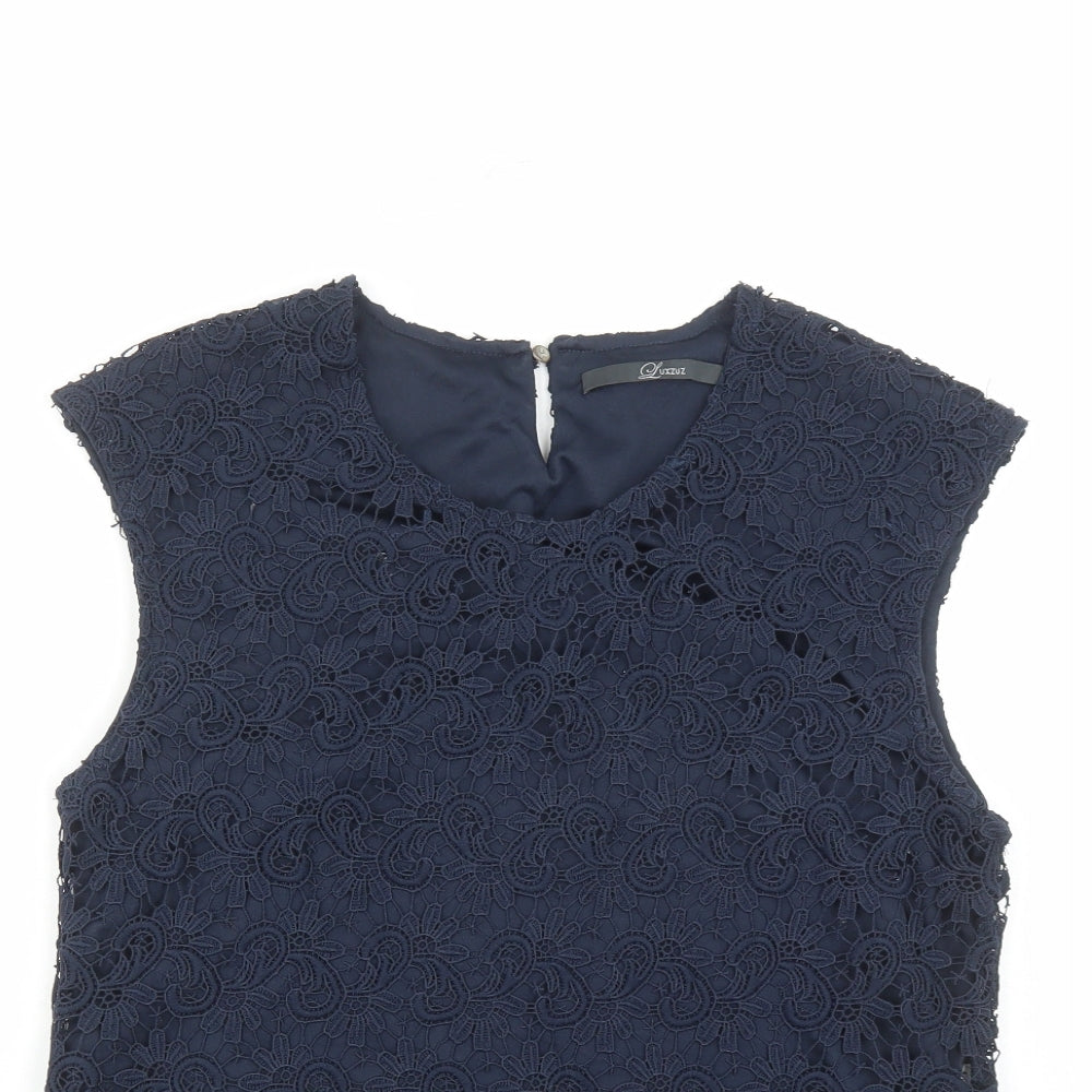Luxzuz Womens Blue Geometric Polyester Camisole Tank Size 12 Round Neck
