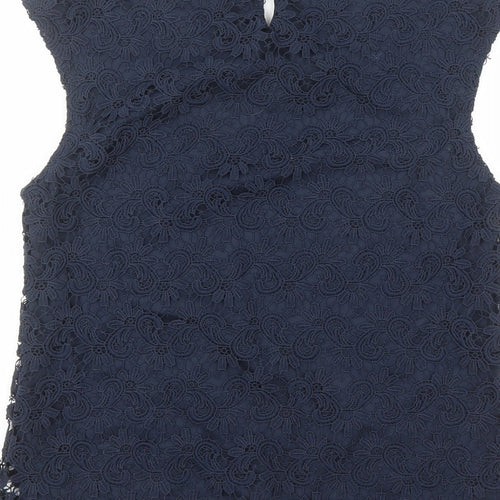 Luxzuz Womens Blue Geometric Polyester Camisole Tank Size 12 Round Neck