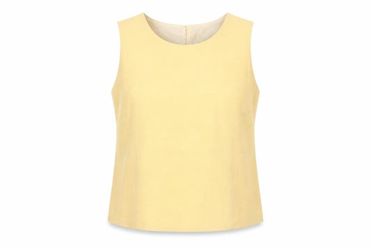 Front view of Fosby women’s yellow polyester basic tank, size UK 22, round neck - lined