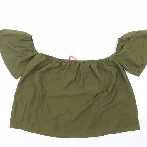 Boohoo Womens Green Polyester Basic Blouse Size 10 Off the Shoulder