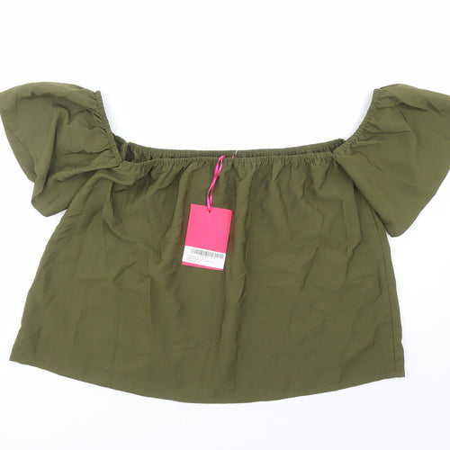 Boohoo Womens Green Polyester Basic Blouse Size 10 Off the Shoulder