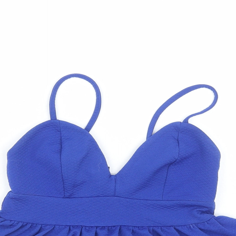 New Look Womens Blue Polyester Cropped Tank Size 8 V-Neck