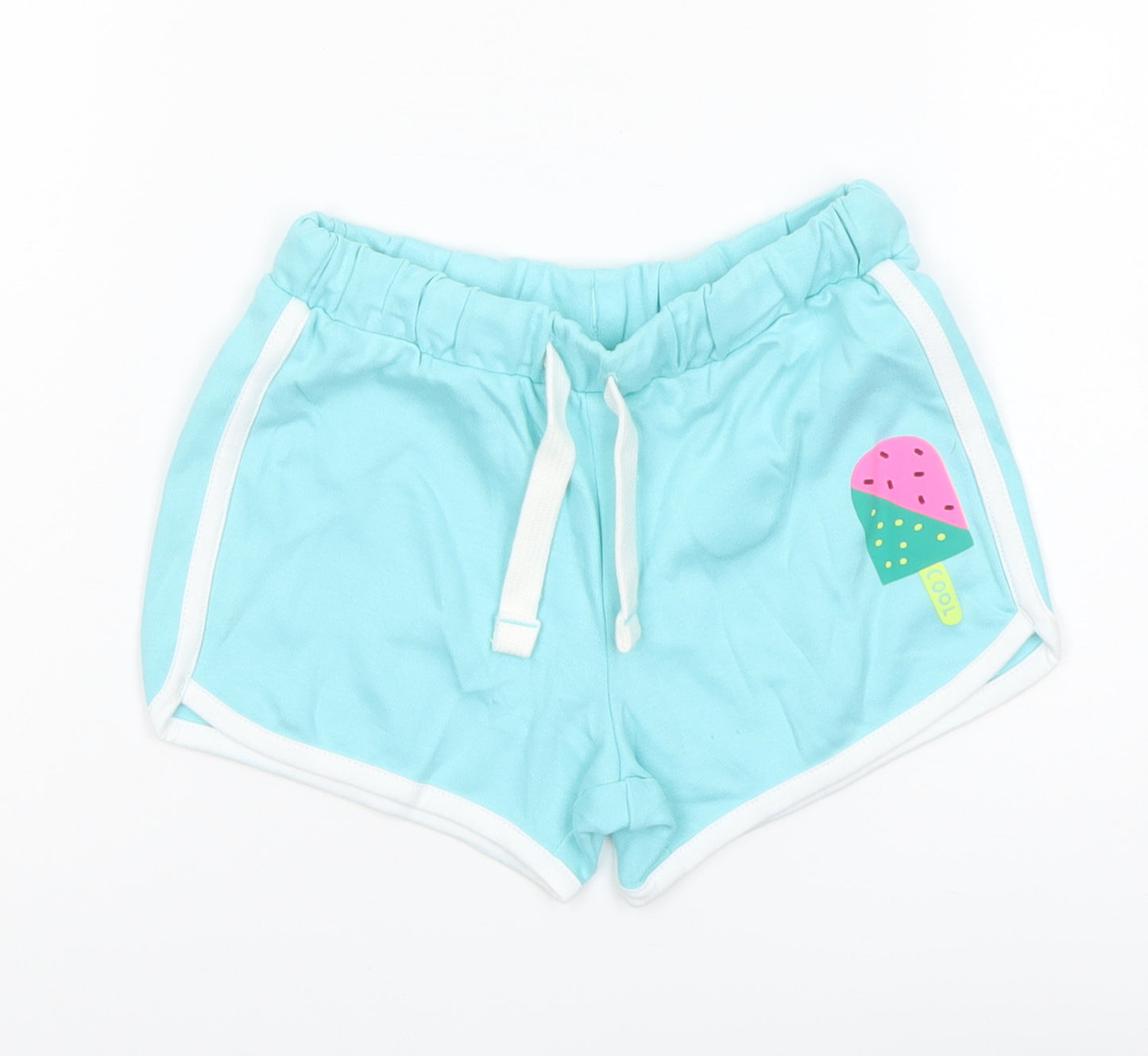 Marks and Spencer Girls Blue Cotton Sweat Shorts Size 4-5 Years Regular Drawstring
