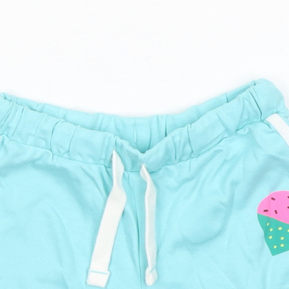 Marks and Spencer Girls Blue Cotton Sweat Shorts Size 4-5 Years Regular Drawstring