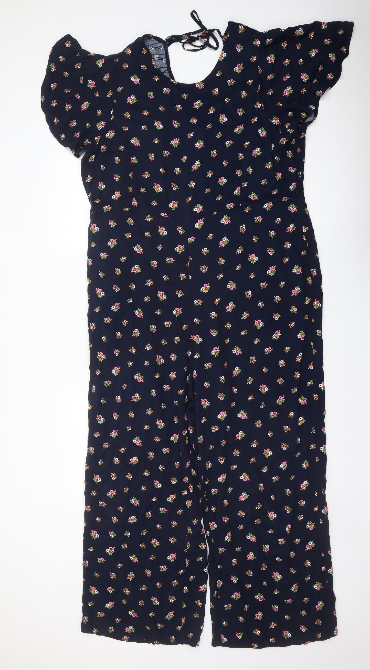 Marks and Spencer Womens Black Floral Viscose Jumpsuit One-Piece Size 20 Zip