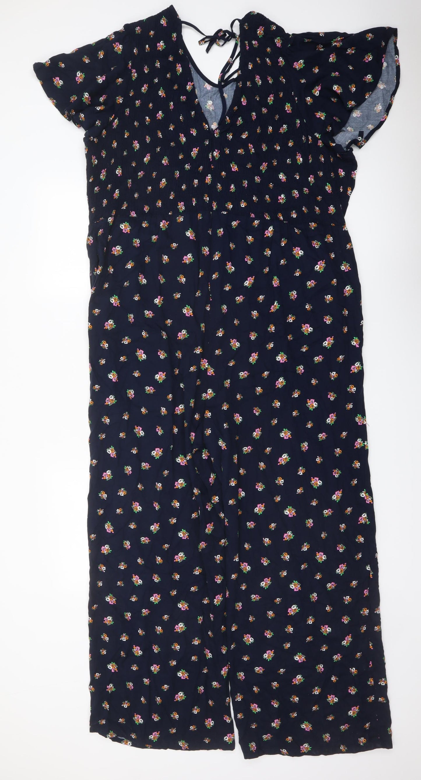 Marks and Spencer Womens Black Floral Viscose Jumpsuit One-Piece Size 20 Zip
