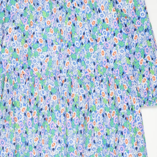Marks and Spencer Womens Blue Floral Cotton A-Line Size 12 Round Neck Tie