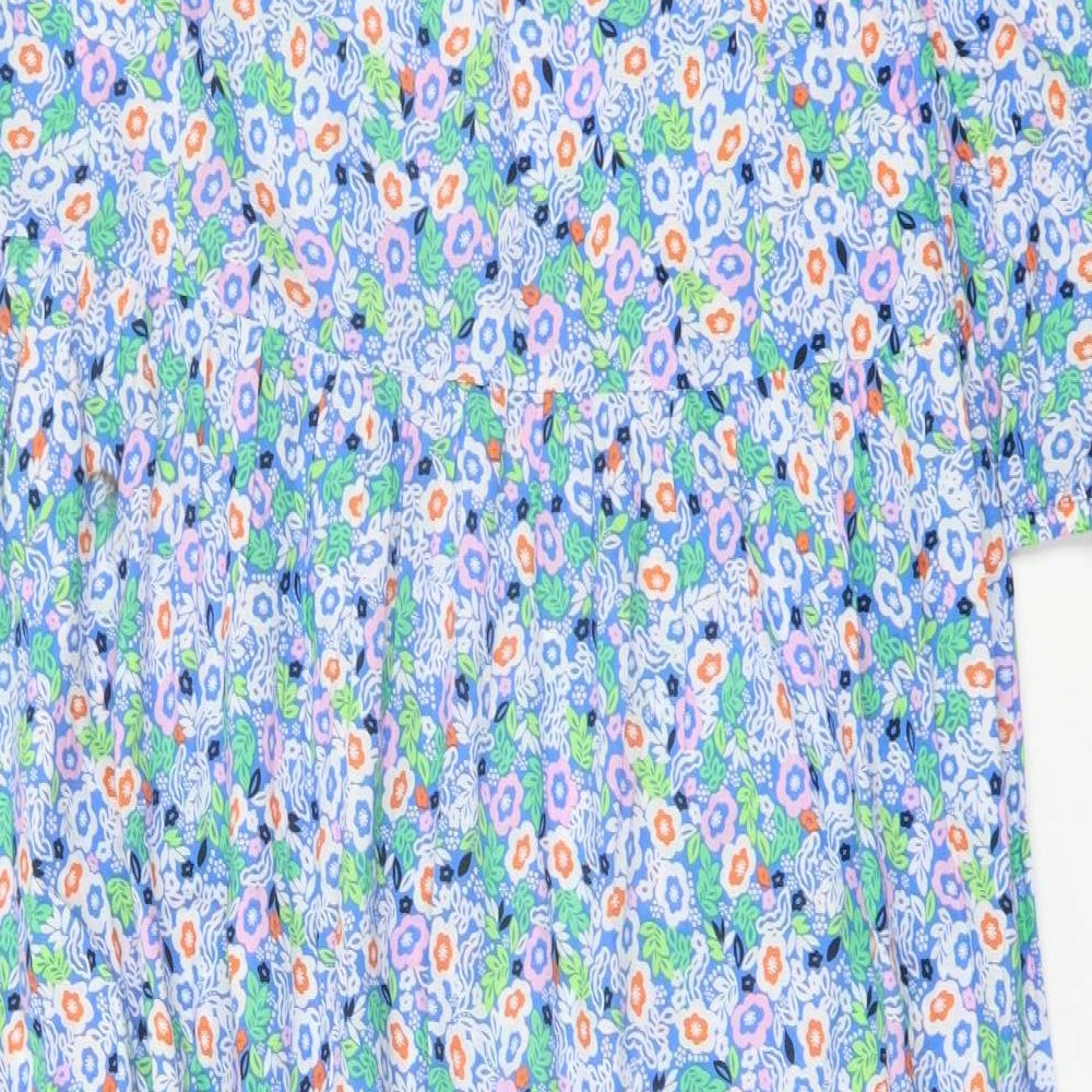 Marks and Spencer Womens Blue Floral Cotton A-Line Size 12 Round Neck Tie