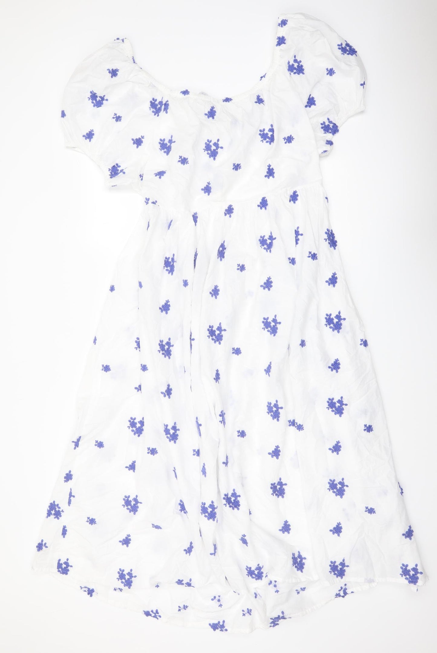Marks and Spencer Womens White Floral Cotton A-Line Size 24 Round Neck Tie