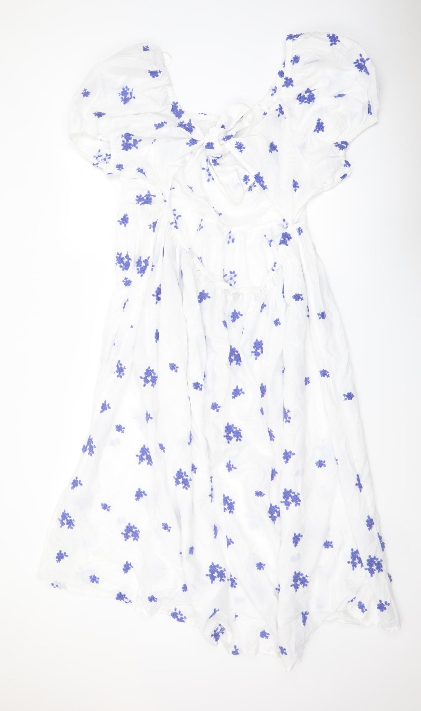 Marks and Spencer Womens White Floral Cotton A-Line Size 24 Round Neck Tie
