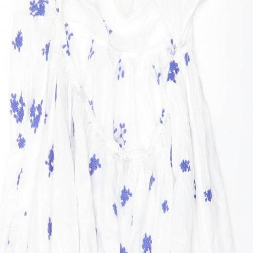 Marks and Spencer Womens White Floral Cotton A-Line Size 24 Round Neck Tie