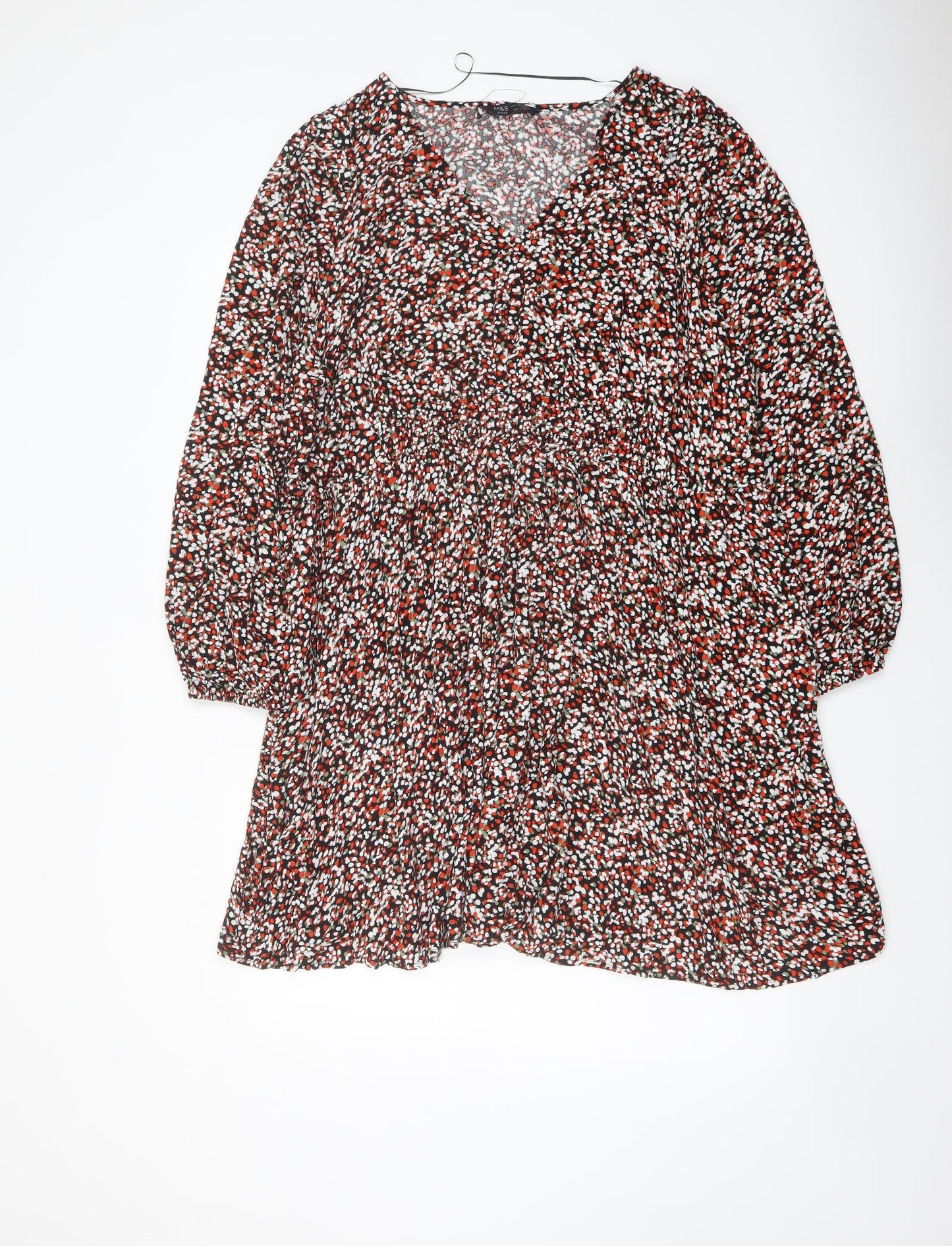 Marks and Spencer Womens Multicoloured Geometric Viscose A-Line Size 22 V-Neck Pullover