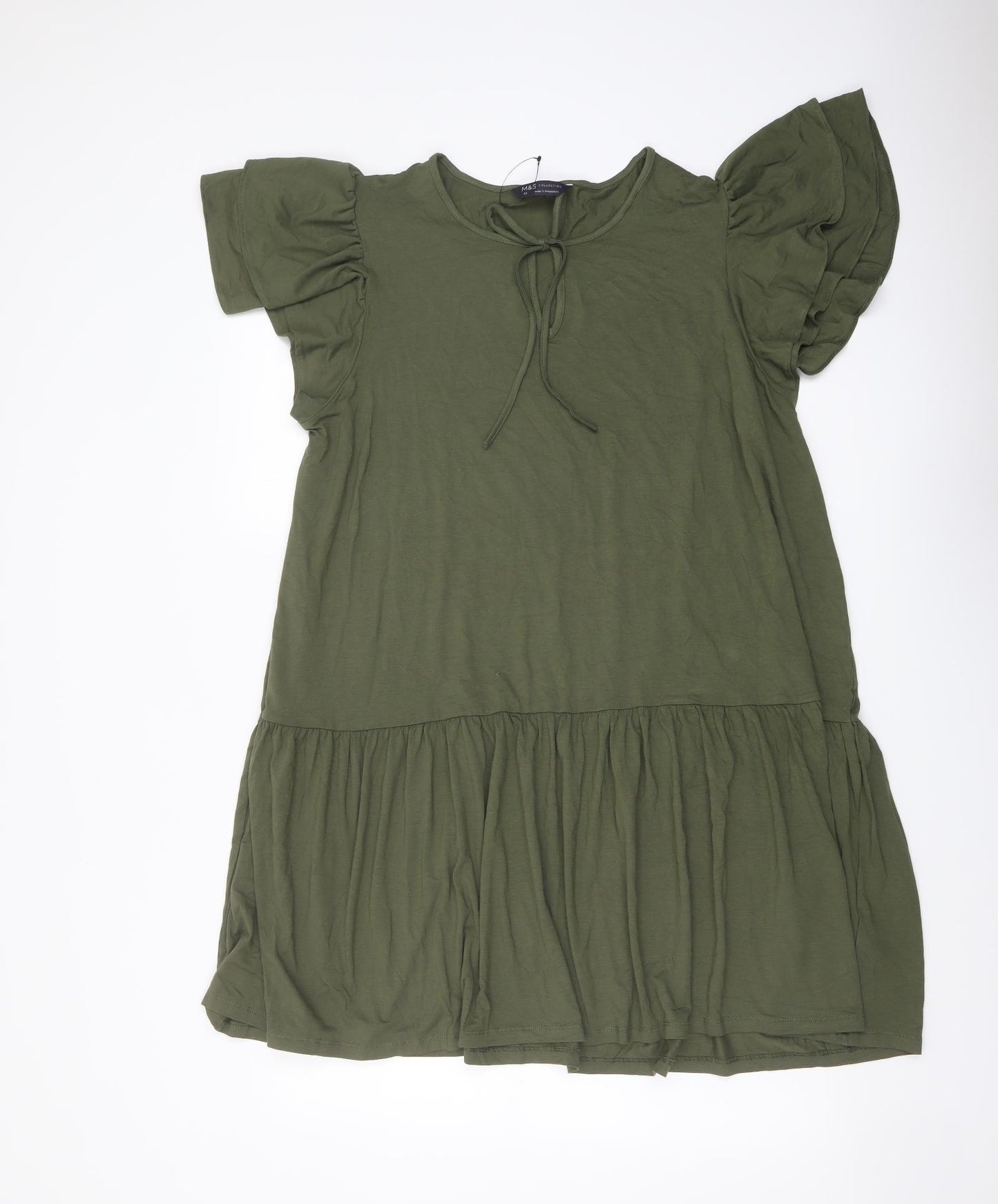 Marks and Spencer Womens Green Viscose A-Line Size 22 Round Neck Pullover