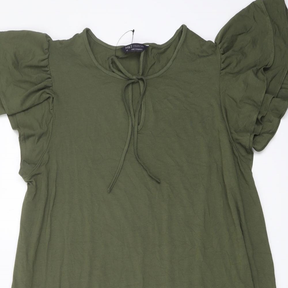 Marks and Spencer Womens Green Viscose A-Line Size 22 Round Neck Pullover