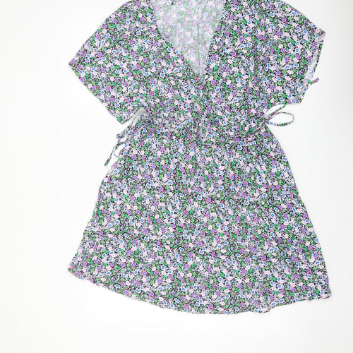 Marks and Spencer Womens Multicoloured Floral Viscose A-Line Size 10 V-Neck Pullover