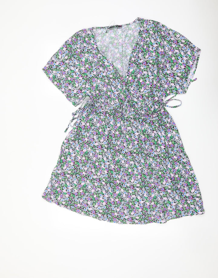 Marks and Spencer Womens Multicoloured Floral Viscose A-Line Size 10 V-Neck Pullover