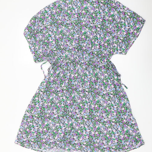 Marks and Spencer Womens Multicoloured Floral Viscose A-Line Size 10 V-Neck Pullover
