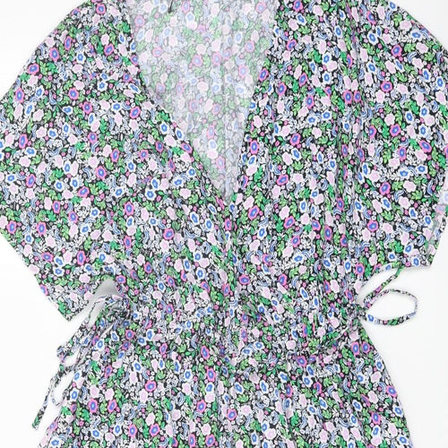 Marks and Spencer Womens Multicoloured Floral Viscose A-Line Size 10 V-Neck Pullover