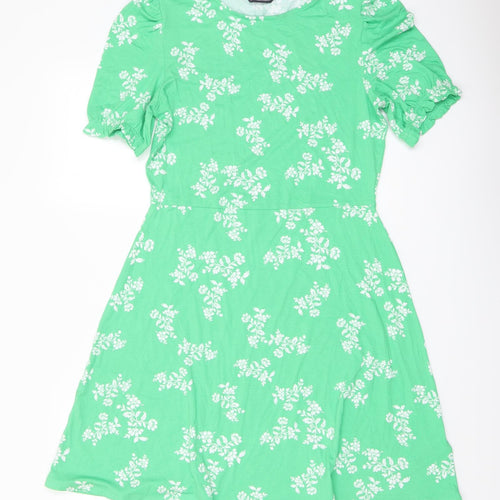 Marks and Spencer Womens Green Floral Viscose A-Line Size 10 Round Neck Pullover